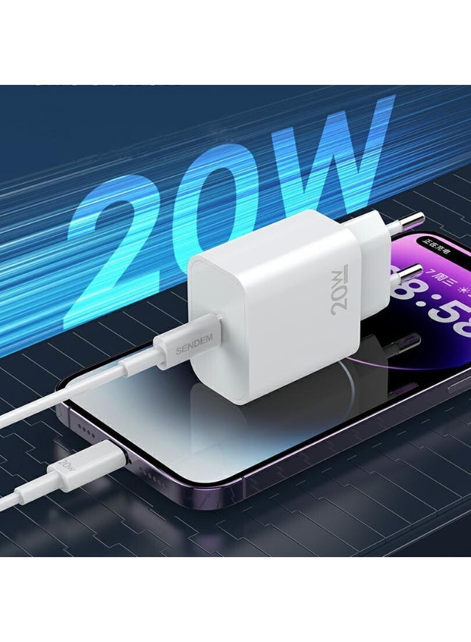 سيندم شاحن سيندم OG73 PD السريع بقوة 20 واط مع كابل من النوع C إلى Lightning - قابس أوروبي - طقم شاحن فائق لأجهزة iPhone - Image 3